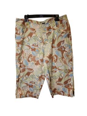 Nicole Miller Capri Pants Paisley Brown Green Cream Button Front Women's Size 18